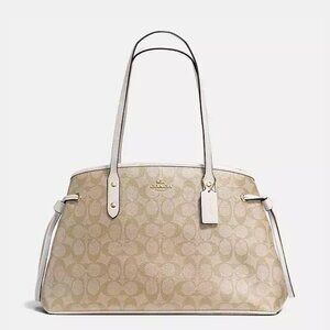 Like New Coach Drawstring Carryall Khaki Signature Shoulder Bag Purse